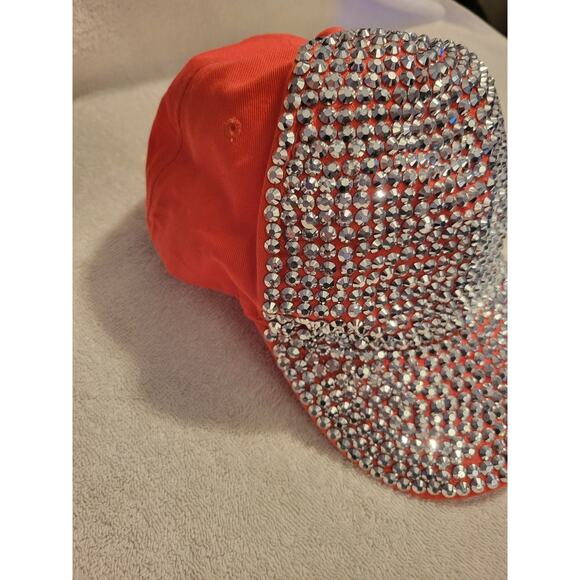 Bedazzled Baseball Cap Adjustable Snap Back Hat- Coral Pink 100% Cotton - Picture 2 of 5